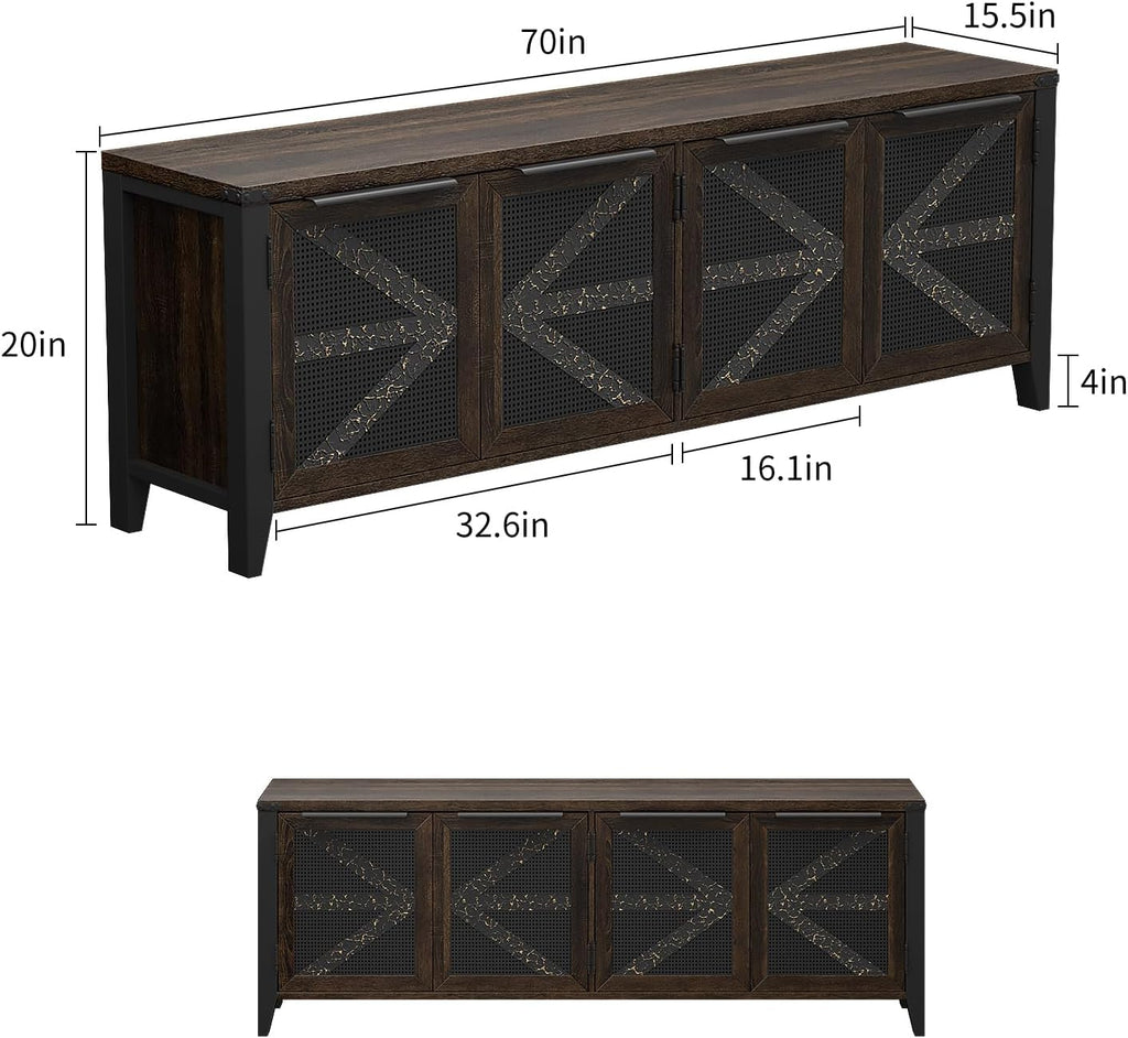 VFK 70 Inch Farmhouse TV Stand for 75 Inch TV, Rustic Entertainment Center with 4 Doors, Wood Media Console Cabinet with Storage, Living Room TV Cabinet