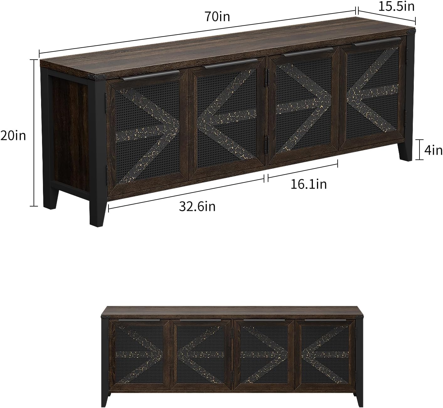VFK 70 Inch Farmhouse TV Stand for 75 Inch TV, Rustic Entertainment Center with 4 Doors, Wood Media Console Cabinet with Storage, Living Room TV Cabinet
