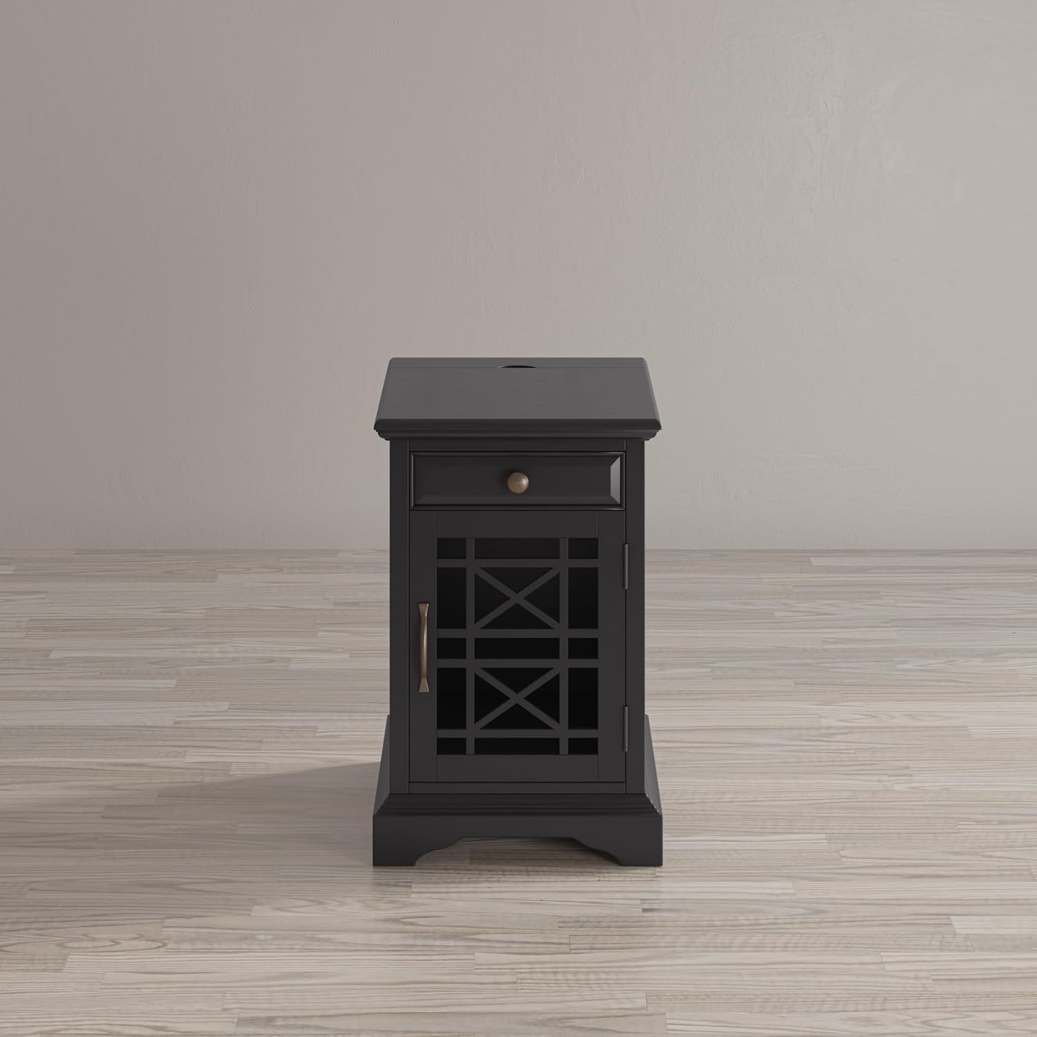 Jofran Farmhouse Craftsman End Table with Charging Station – Narrow Night Stands with USB Charging Port – Space-Saving Design for Bedroom, Living Room, or Entryway, Antique Black