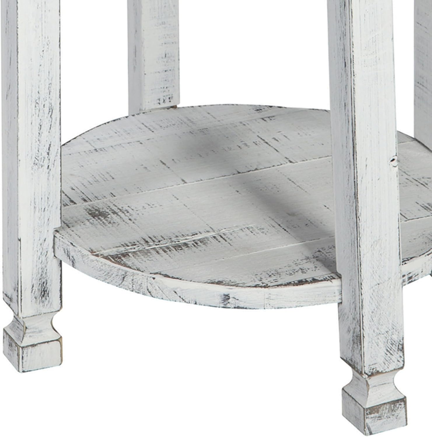 Alaterre Furniture Country Cottage Rustic Farmhouse Nightstand – 20-Inch Side Table with Lower Shelf, Carved Edges & Square Turned Legs – Accent Table for Living Room or Bedroom (Antique White)