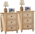 RWYHG 18' Farmhouse Night Stand Set of 2, Natural Wood Nightstand with 3 Drawers, Bedside End Table with Storage and Roman Column, Bed Side Tables Cabinet for Bedroom, Living Room, and Closet