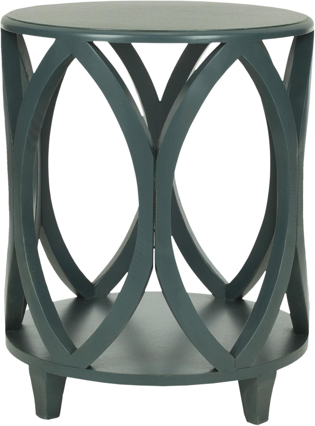 SAFAVIEH Home Collection – Janika Dark Teal Washed Round Accent Table with Shelf, Fully Assembled Solid Pine Wood Side Table for Living Room or Bedroom (AMH6607C)