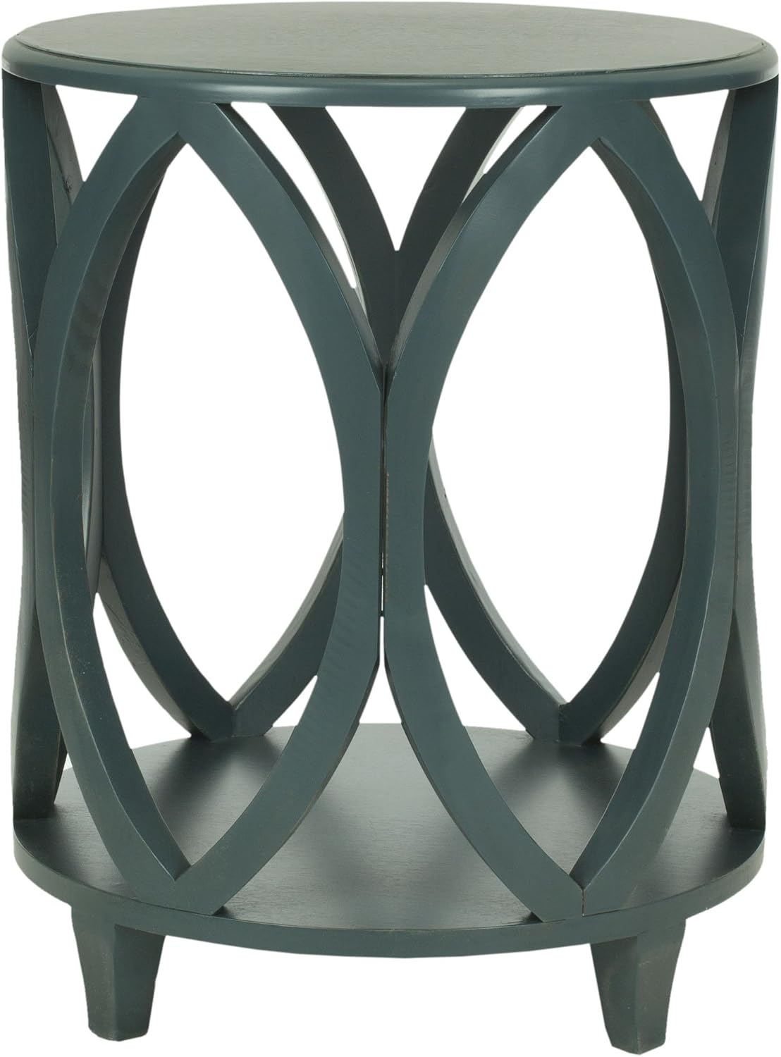 SAFAVIEH Home Collection – Janika Dark Teal Washed Round Accent Table with Shelf, Fully Assembled Solid Pine Wood Side Table for Living Room or Bedroom (AMH6607C)