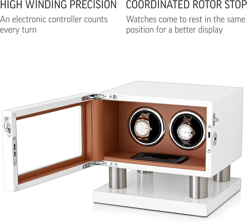 Watch Winder for 2 Watches with LED Backlight, LCD Display and Motor-Stop Option