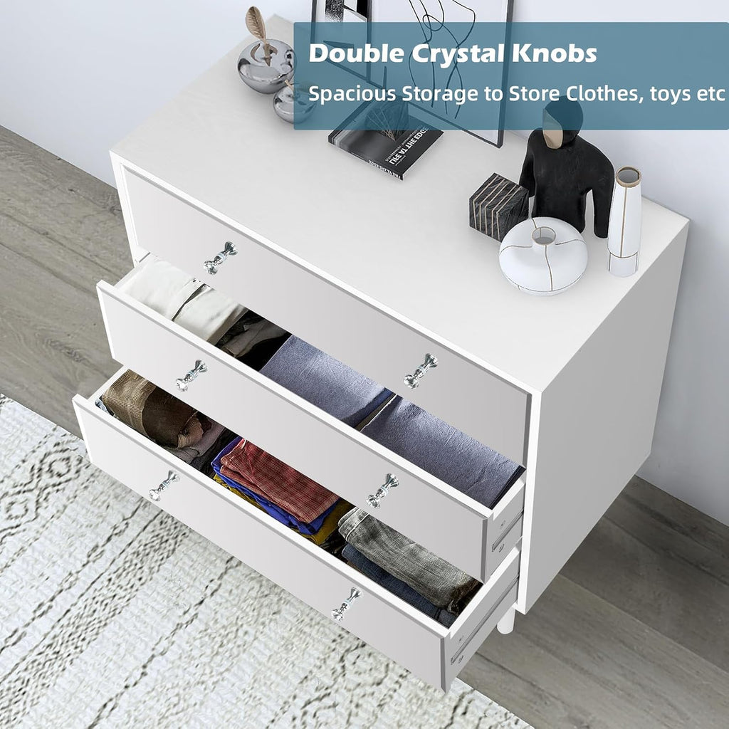 STHOUYN White Nightstand Set of 2 with 3 Drawers, Mirrored Bed Side Tables Bedroom, Modern Bedside Table Set of 2 with Storage, Decorative Night Stand for Living Room(White)