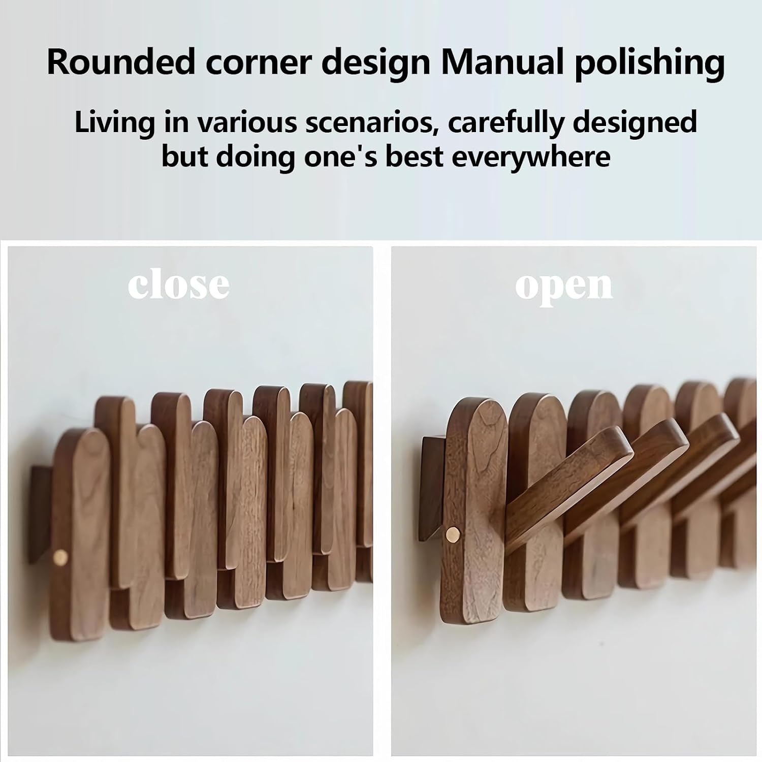 Wall Mounted Piano Key Hanger | Flip Style Hook | Entrance wall Art Hook, Made of Oak Wood (3 Times Painted, 4 Times Polished) (Arc Walnut-Beech, 12Hooks)