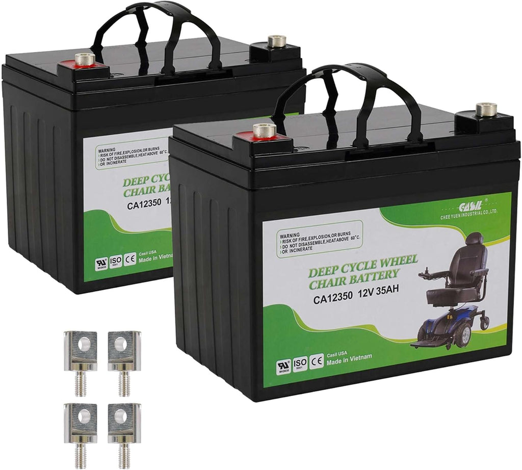 Casil 2-Pack 12V 35Ah AGM Deep Cycle Battery – U1 Mobility Scooter & Wheelchair Replacement for Jazzy Power Chairs, Pride Go-Go, Select 6