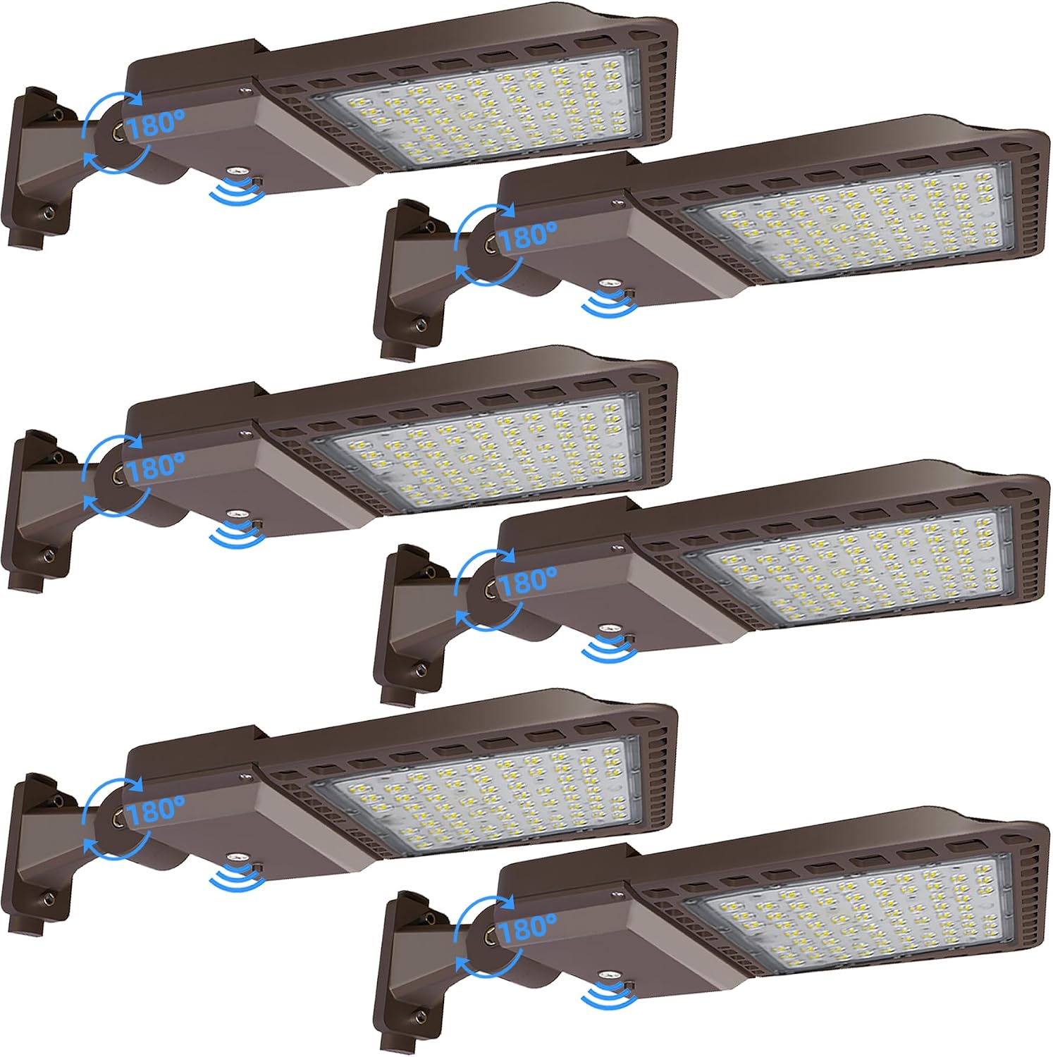 300W LED Parking Lot Lights with Adjustable Arm Mount 6 Pack 39000LM 5000K LED Street Light with Dusk to Dawn Photocell, IP65 Waterproof Commercial Area Flood Lighting for Yard, Driveway, ETL Listed