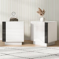 AMERLIFE 2PCS Entertainment Center Side Table Set with Storage, Modern High Gloss End Tables with 2 Cabinet Doors, for Living Room/Bedroom/Office, White/Black