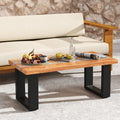 Giantex Teak Outdoor Coffee Table, Rectangular Resin Side Table with River Feel Epoxy Tabletop, Indoor Outdoor Solid Wood Center Table, Patio Table for Living Room, Poolside, Backyard