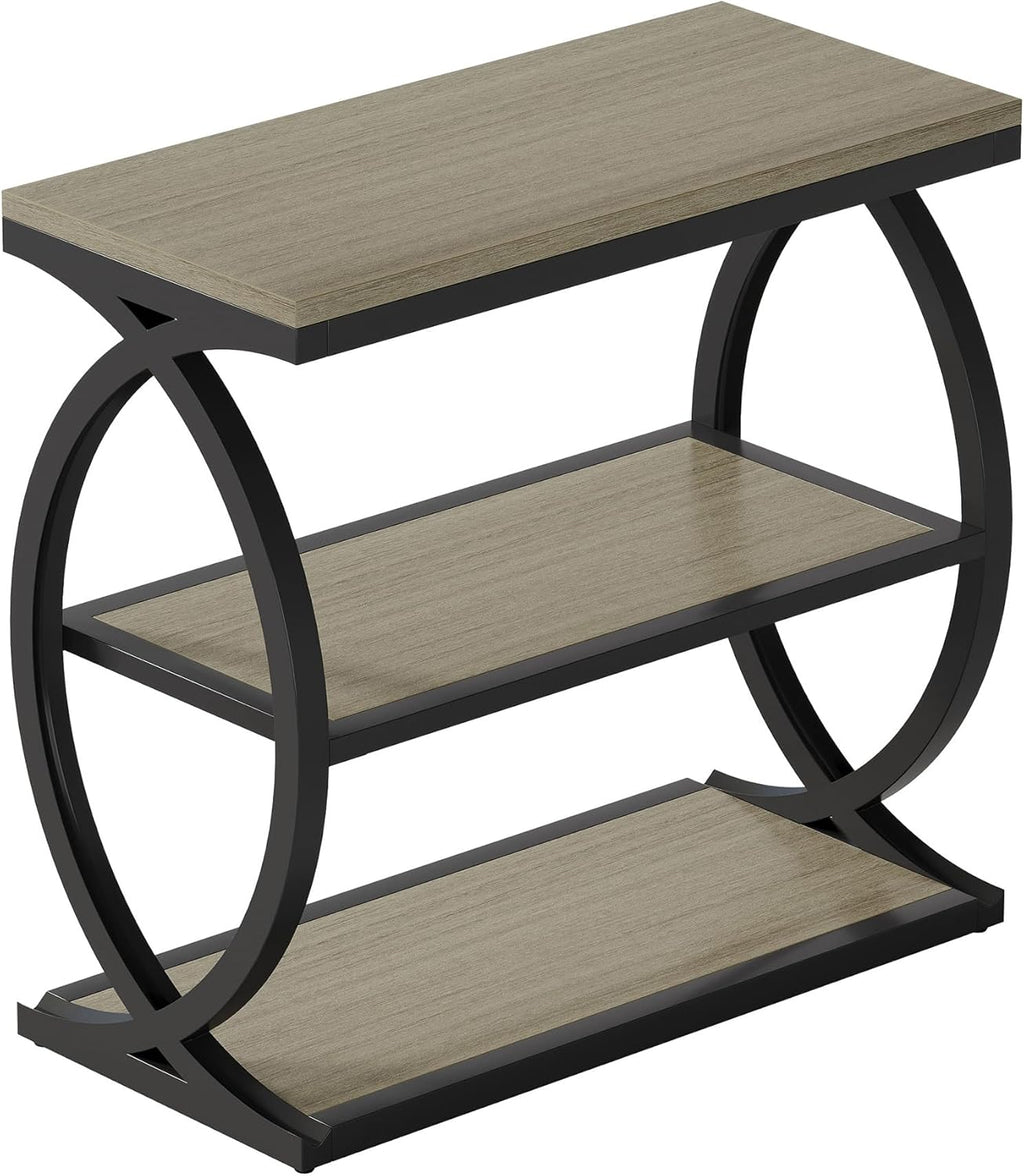 Tribesigns End Table Set of 2, Narrow 3-Tier End Table for Living Room, Industrial Wooden Side Table with Metal Frame, Small Bedside Nightstand for Bedroom, Small Spaces, Grey