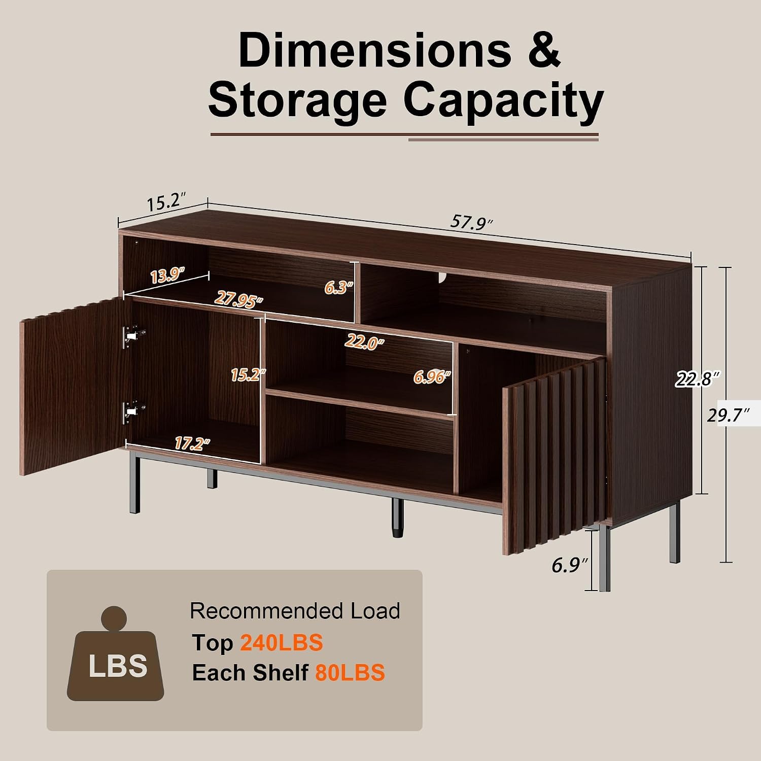 UEV Mid Century Modern 3-Piece Living Room Set, Walnut TV Stand Cabinet and 2 End Tables Set, Nightstand Set of 2, Wood Fluted TV Stand Sofa Side Table with 2 Drawers and Open Shelf for Living Room