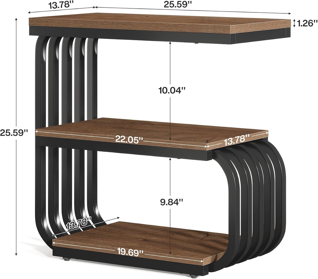 Tribesigns Small End Table, Narrow Side or Bedside Stand, 3 Tier Design Accent Table with Metal Frame, Industrial Vintage Nightstand for Living Room, or Small Spaces (2, Brown)