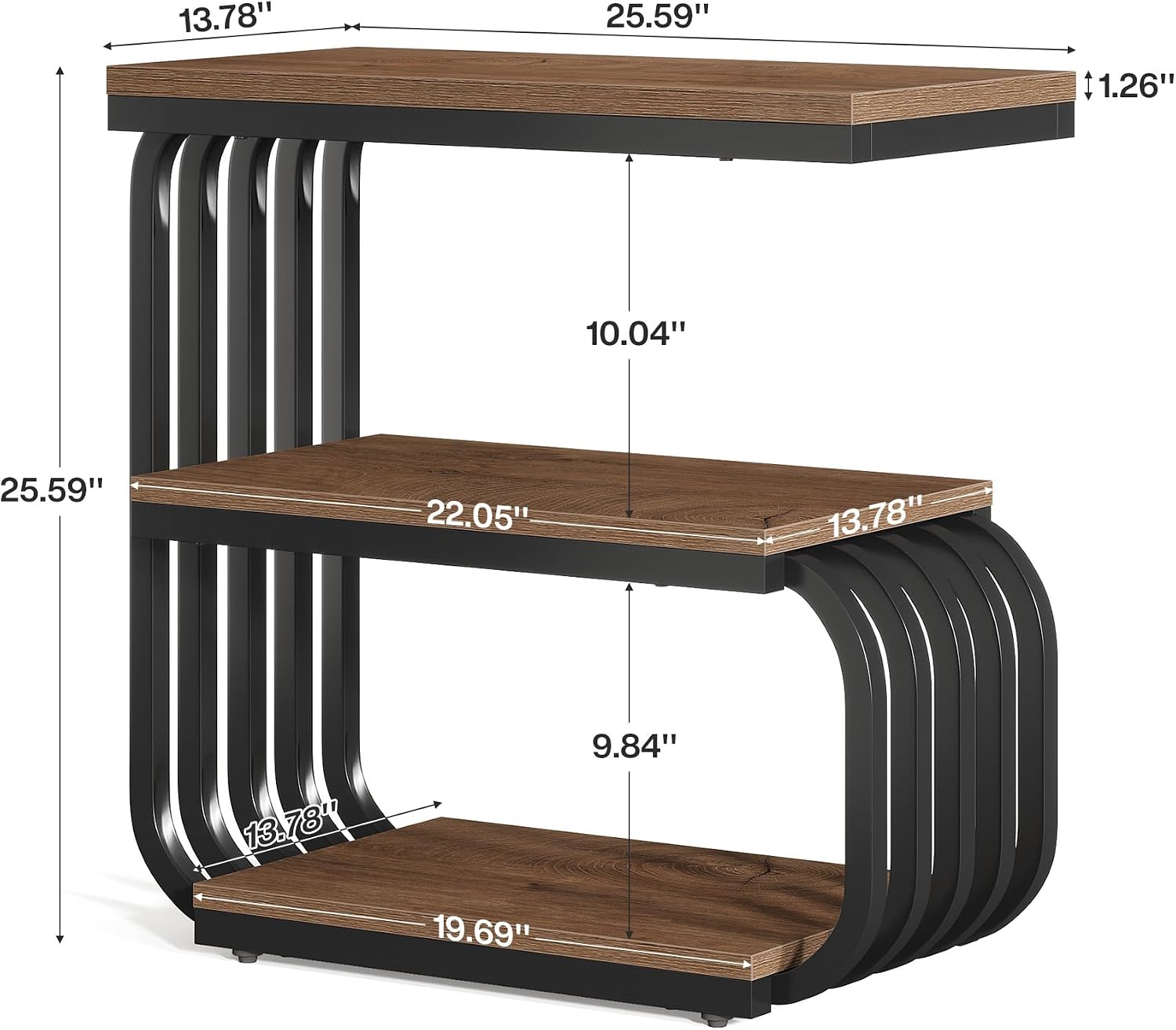Tribesigns Small End Table, Narrow Side or Bedside Stand, 3 Tier Design Accent Table with Metal Frame, Industrial Vintage Nightstand for Living Room, or Small Spaces (2, Brown)