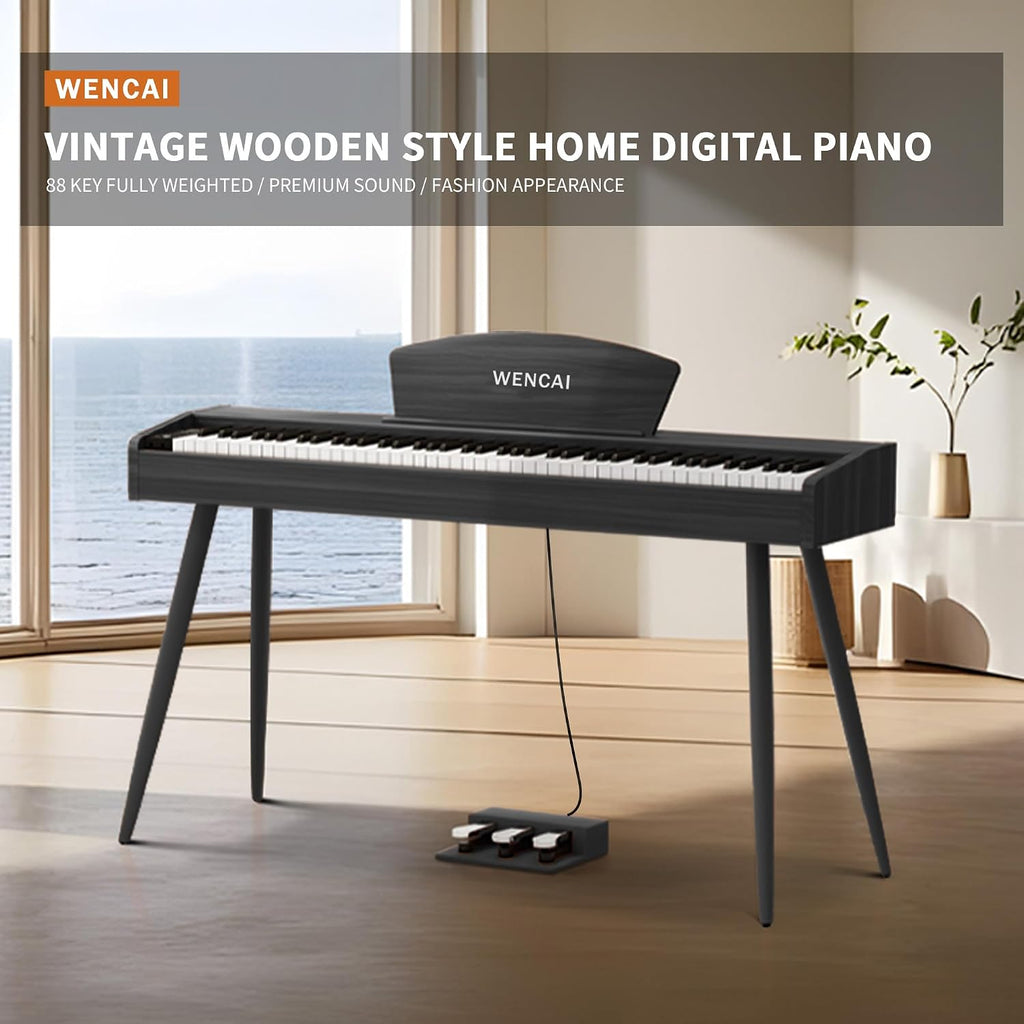 WENCAI Digital Piano 88-Key Fully Weighted Keyboard - Hammer Action Electric Piano, Full-Size Wooden Pianos for Beginner Professional Adults with Sheet Music Stand Triple Pedal, Black