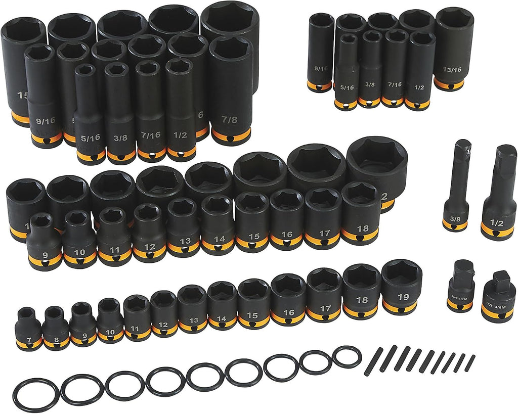 Klutch 3/8in.- and 1/2in.-Drive Chrome Molybdenum Impact Socket Set, SAE and Metric, 59-Pc.