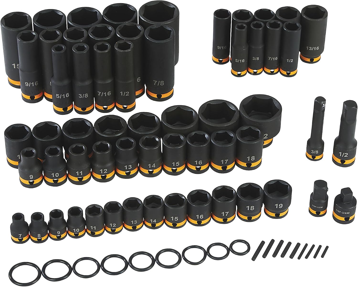 Klutch 3/8in.- and 1/2in.-Drive Chrome Molybdenum Impact Socket Set, SAE and Metric, 59-Pc.