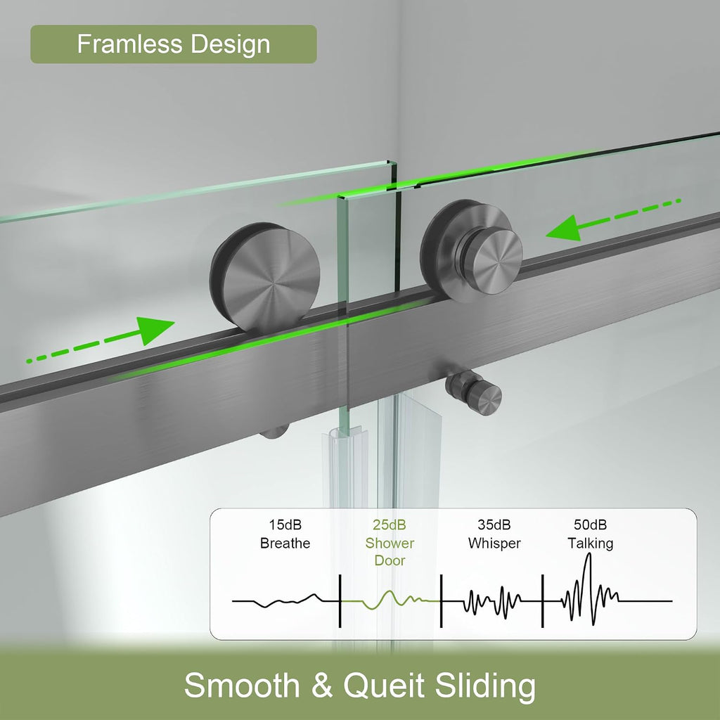 44-49' W x 76' H Frameless Shower Door with 3/8'(10mm) SCCG Tempered Glass,304 Stainless Hardware Double Sliding Shower Door for Bathroom, Includes Dual Finger Pulls(Gunmetal)
