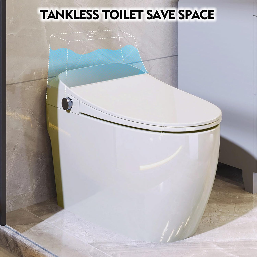 Smart Bidet Toilet with Auto Open & Close Seat, Elongated One Piece Self Flushing Toilet, Heated Seat Warm Water Sprayer, Foot Sensor Operation, Modern Electric Toilet for Bathroom Renovation