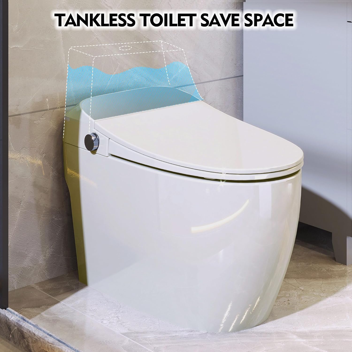 Smart Bidet Toilet with Auto Open & Close Seat, Elongated One Piece Self Flushing Toilet, Heated Seat Warm Water Sprayer, Foot Sensor Operation, Modern Electric Toilet for Bathroom Renovation