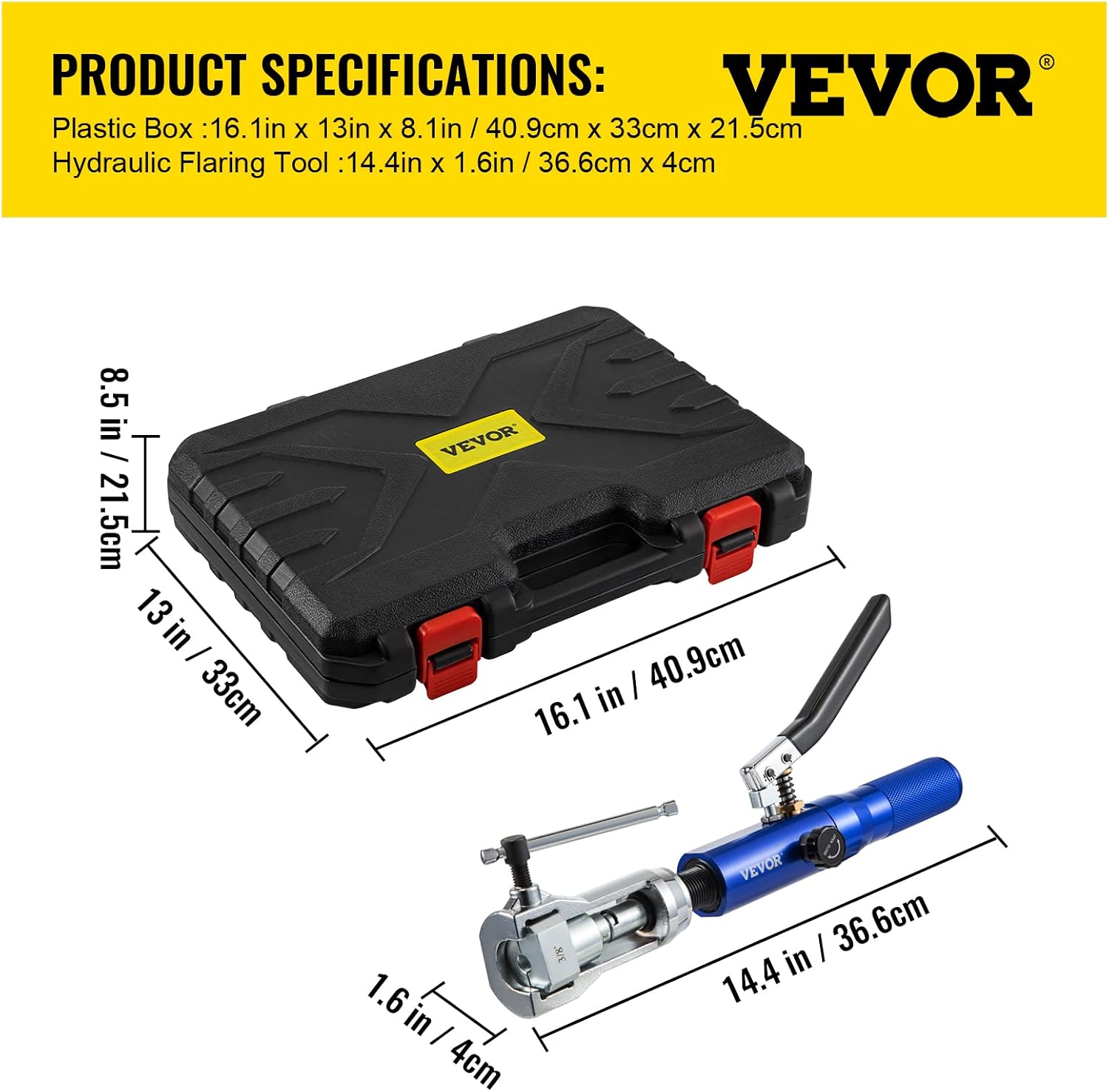 VEVOR Hydraulic Flaring Tool Kit, 45° Double Flaring Tool, Brake Repair Brake Flaring Tools for 3/16'-1/2', Brake Flare Tool with Tube Cutter and Deburrer, 32 PCS Tube Flaring Tools for Copper Lines