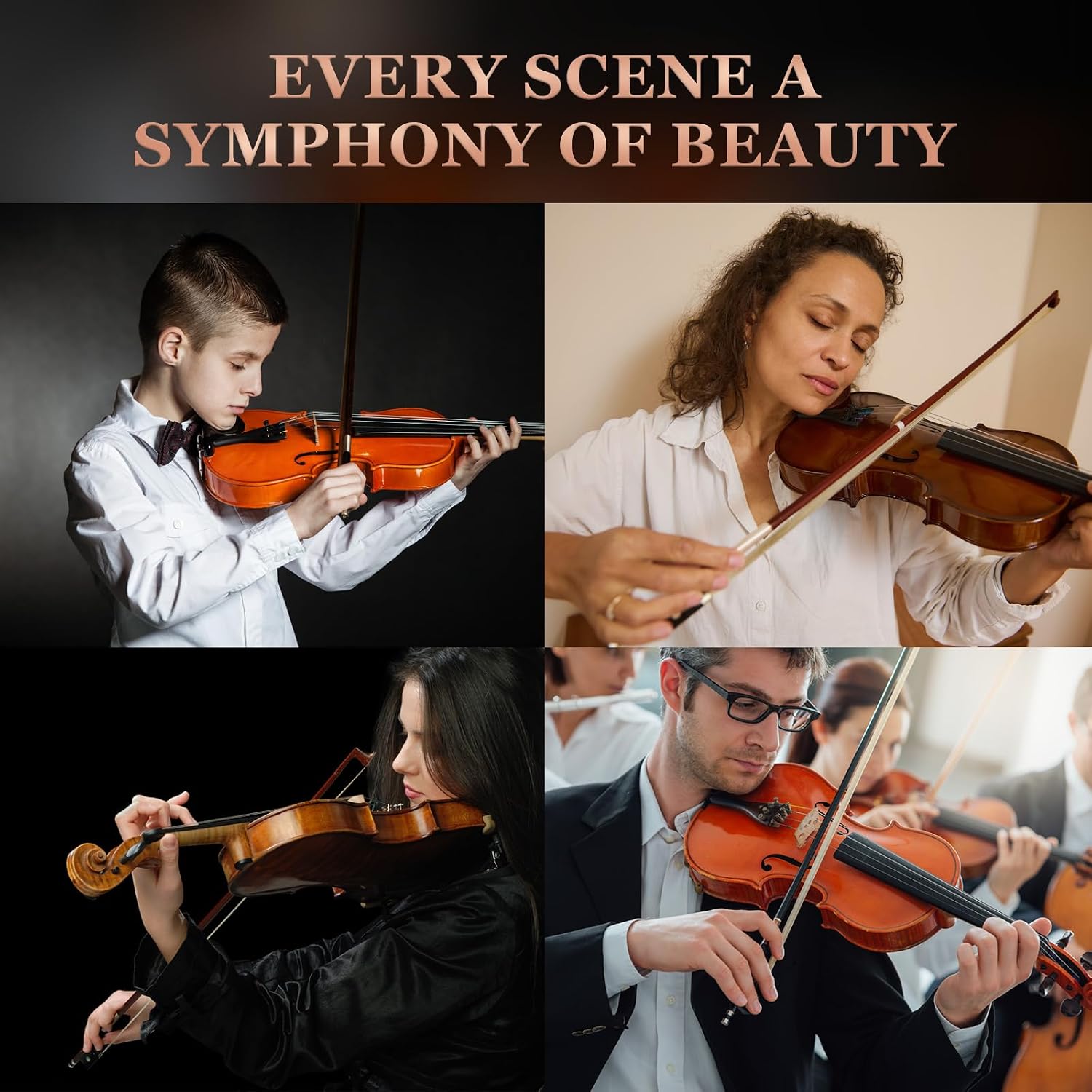 ALLSET 3/4 Full Size Acoustic Violin Kit for Beginners | Polywood Handmade Violin with Hard Case, Bow, Rosin, Shoulder Rest, Tuner & Extra Strings | Violin for adults | Glossy Red