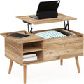 Furinno Jensen Wooden Leg Lift Top Coffee Table with Hidden Compartment and Side Open Storage Shelf for Living Room, Flagstaff Oak