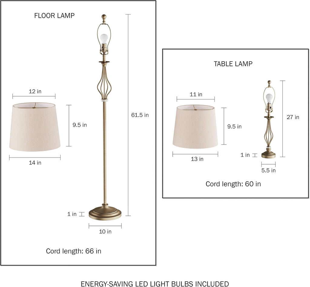 Lavish Home Table and Floor Lamps Set of 3 Matching Curved Openwork Steel Lighting for Living Room, Bedroom, Office, Energy-Efficient LED