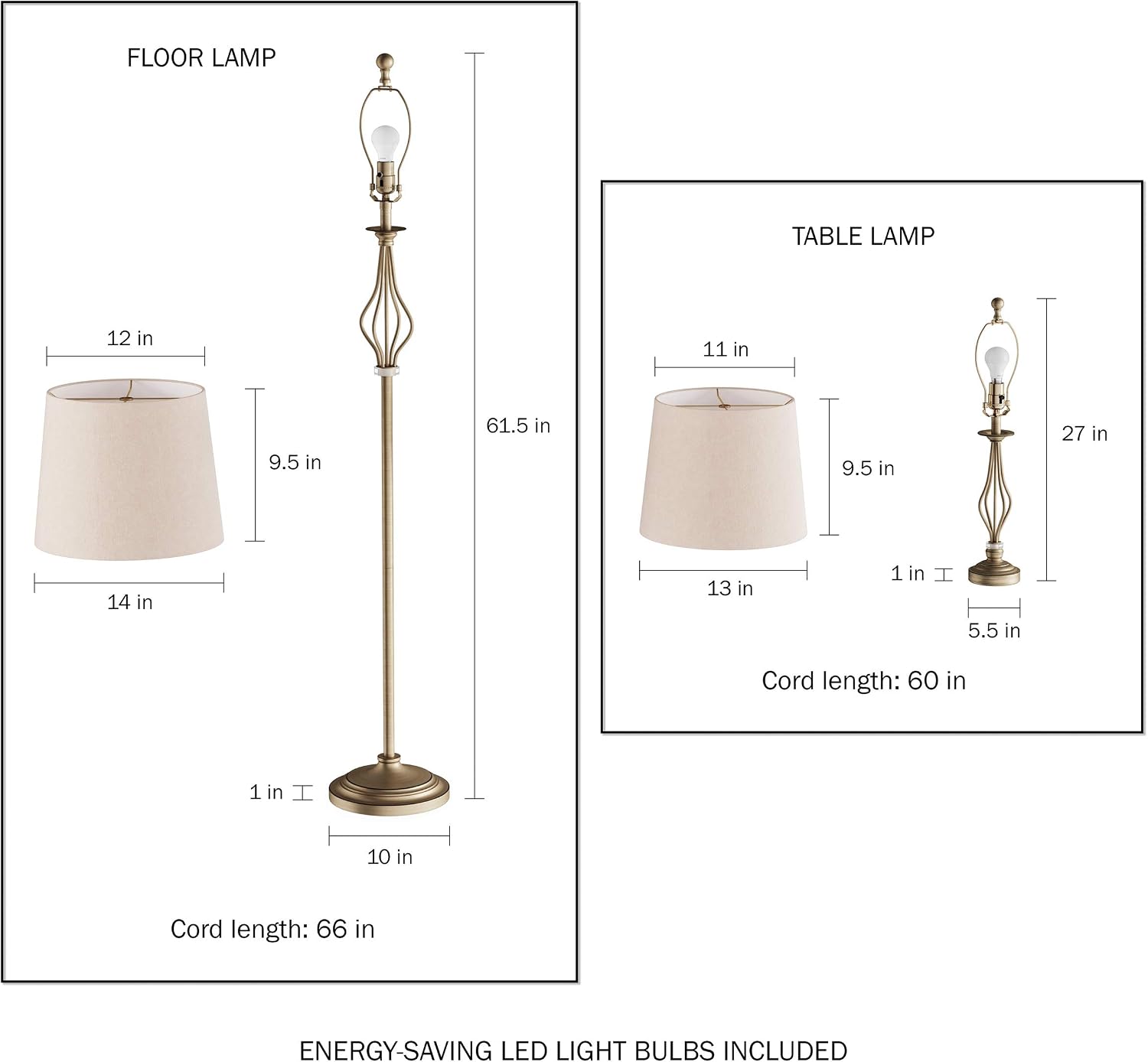 Lavish Home Table and Floor Lamps Set of 3 Matching Curved Openwork Steel Lighting for Living Room, Bedroom, Office, Energy-Efficient LED