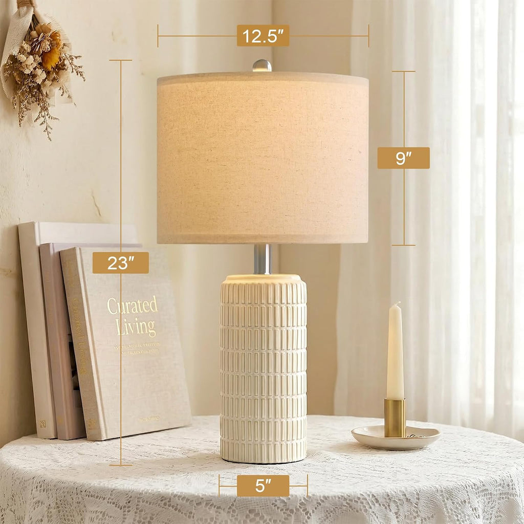 PoKat 23'' Dimmable Table Lamps with Remote for Living Room, Modern Stepless Adjustable Bedside Lamps Set of 2 for Bedroom, Nightstand Lamps for Office Nursery Desk Console Kids, White (No Battery)