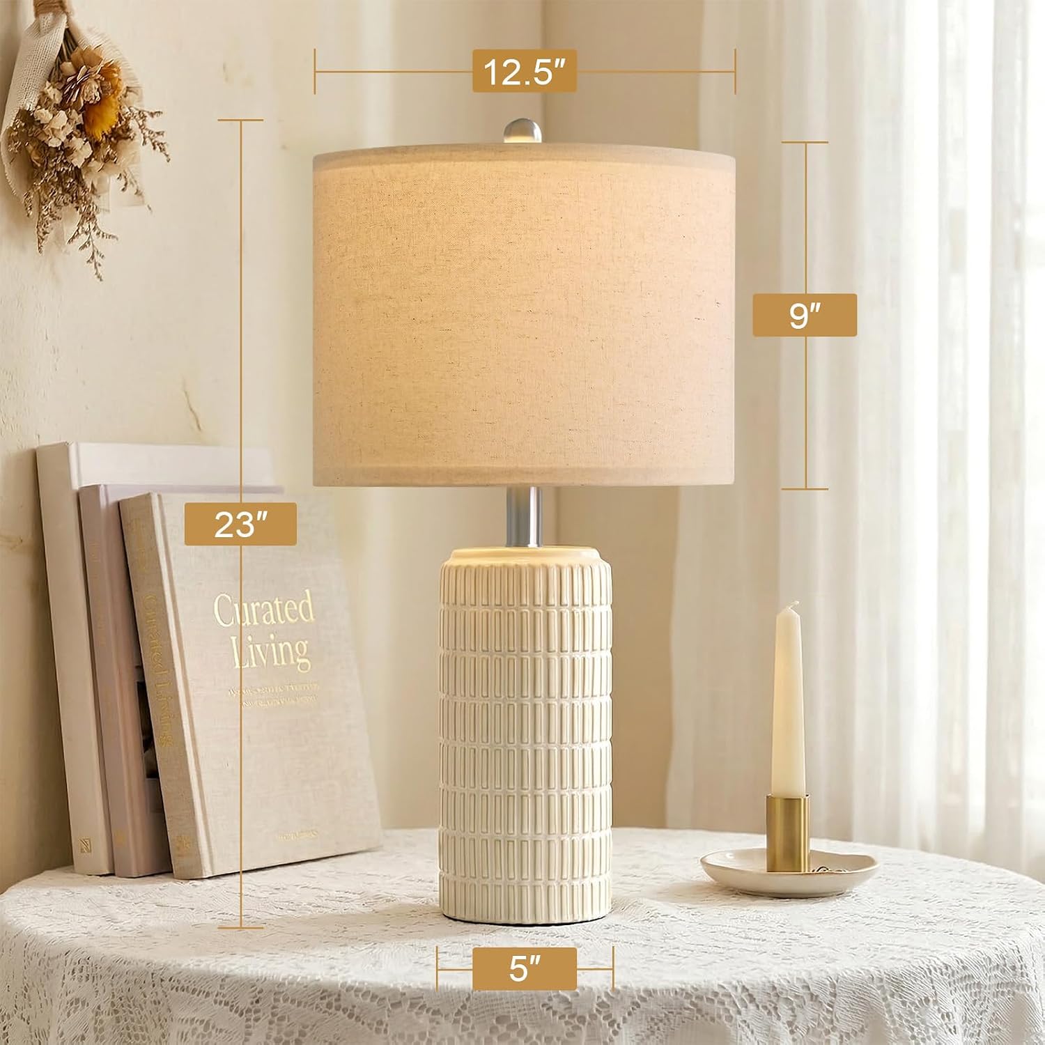 PoKat 23'' Dimmable Table Lamps with Remote for Living Room, Modern Stepless Adjustable Bedside Lamps Set of 2 for Bedroom, Nightstand Lamps for Office Nursery Desk Console Kids, White (No Battery)
