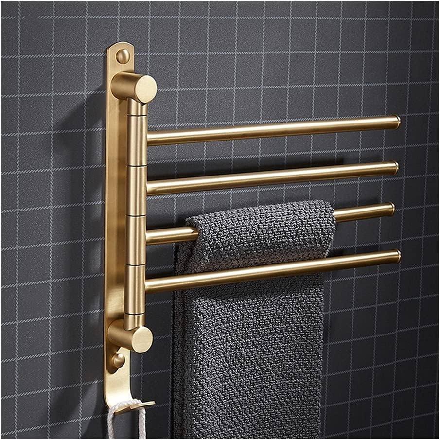 Towel Rail Rack Bath Hardware Brass Foldable Movable Rotatable Towel Bar Holder Rack Bathroom Wall Mounted 3 Bar Brushed Gold Black White Towel Bar for Bathroom