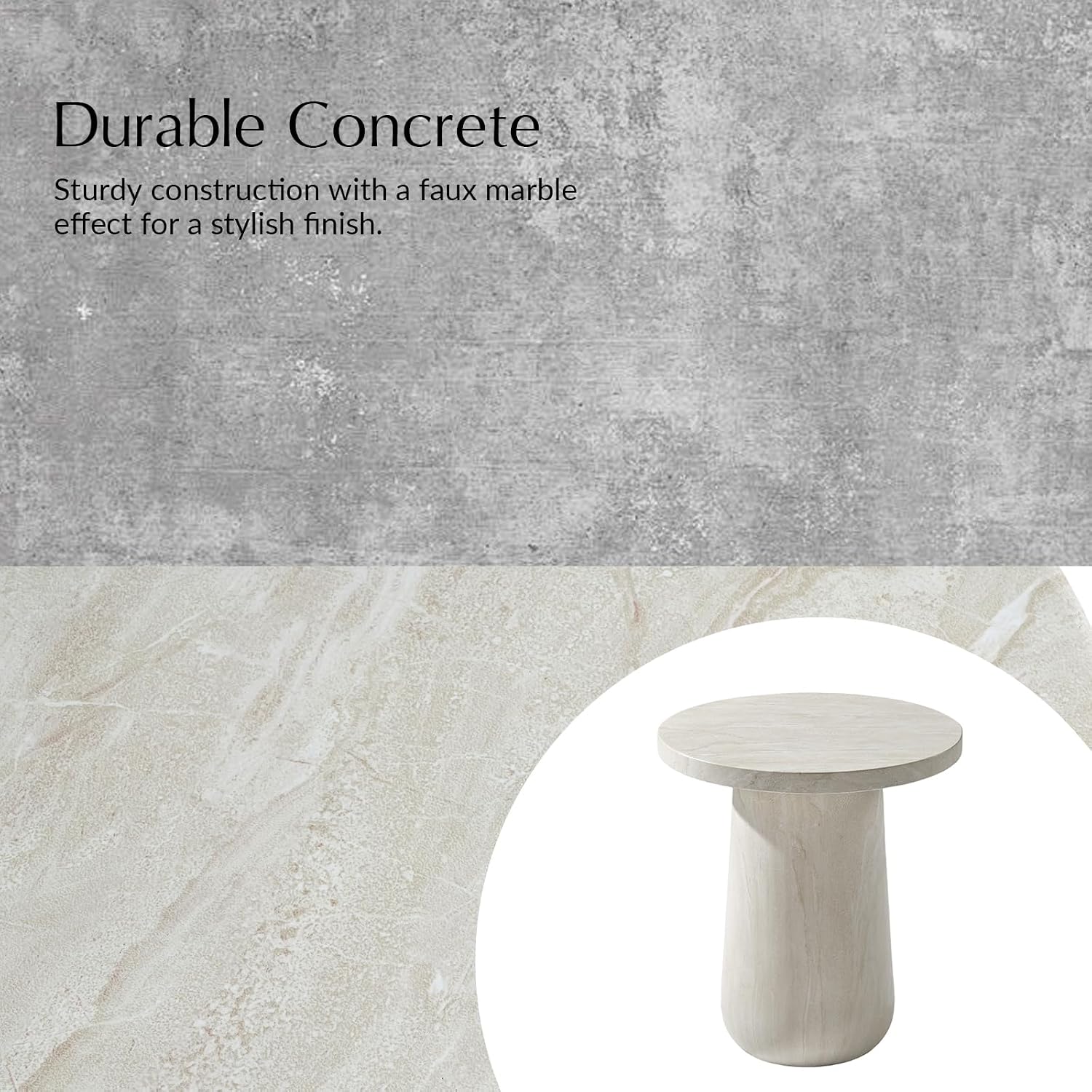 HULALA HOME Sculptural Round End Table with Pedestal Base, Faux Marble Accent Table for Modern Living Room(Beige)