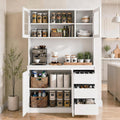 71' Kitchen Pantry Cabinet,Tall Storage Cabinet with Doors & Shelves Adjustable, Kitchen Storage Hutch with Microwave Shelf,Coffee Bar,Led Lights&Charging Station,Corner Pantry Cabinet for Living Room