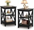 PHI VILLA Black End Table for Living Room Set of 2, Couch Side Tables/Nightstand/Bedside Table