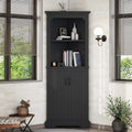 Corner Cabinet, Farmhouse Tall Corner Cabinet with Doors and Adjustable Shelves, Bar Storage Cabinets with Home Space Saver for Kitchen, Living Rooms, Laundry Room (Black)