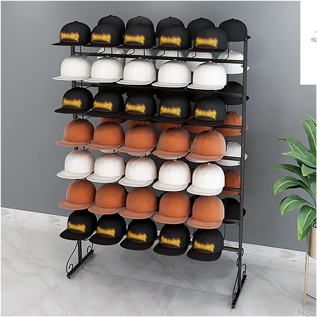 Standing Hat Display Rack for Baseball Caps, Cowboy Hats, Wigs, Large Capacity 5-7 Tier Metal Organizer for Retail Stores, Offices, and Homes(Black,7 Tier)
