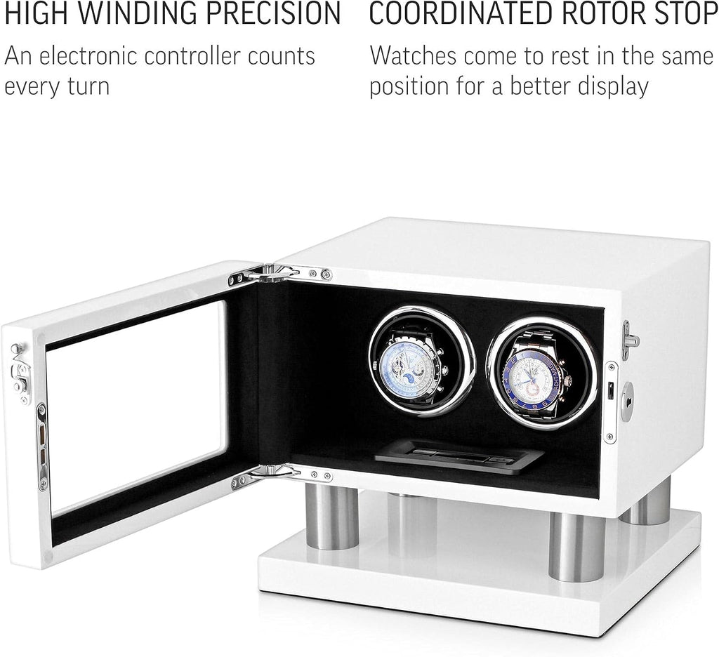 Watch Winder for 2 Watches with LED Backlight, LCD Display and Motor-Stop Option