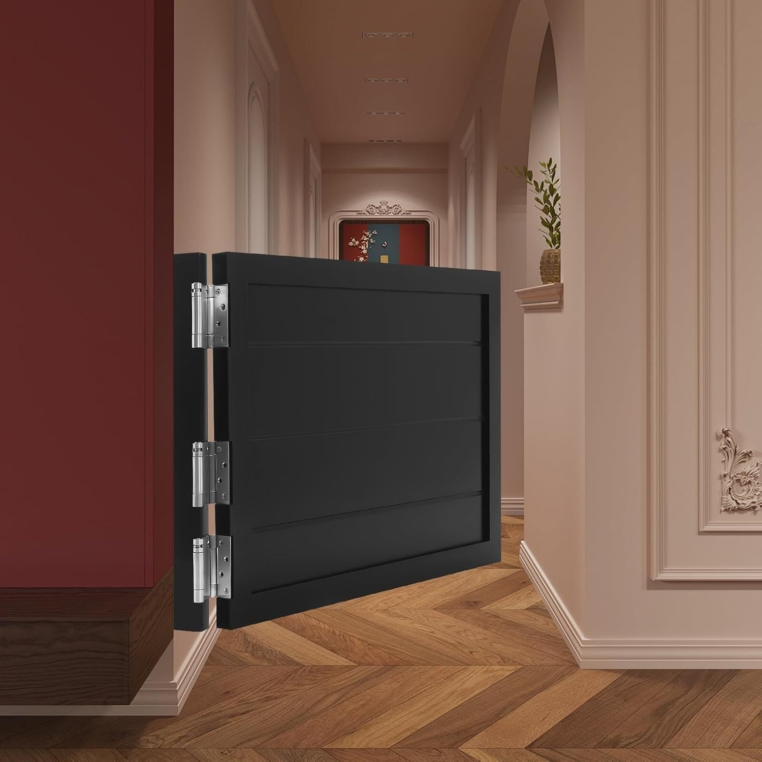 Swinging Doors Cafe Doors, Saloon Half Door, Interior Wood Swing Door for Hallway Kitchen Bar Pub Entrance Partition, Single Door with 3 Spring Hinges(Black,35.4x23.6in)