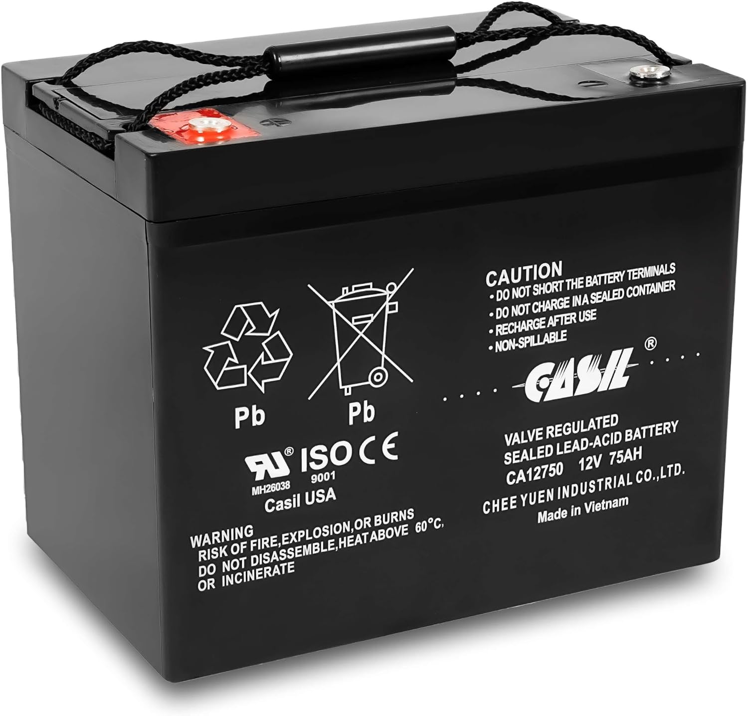 Casil 12V 75Ah Deep Cycle AGM Battery | Compatible with Wayne ESP25 WSS30V Backup Sump Pump | Solar, Trolling Motor, Mobility & General Use