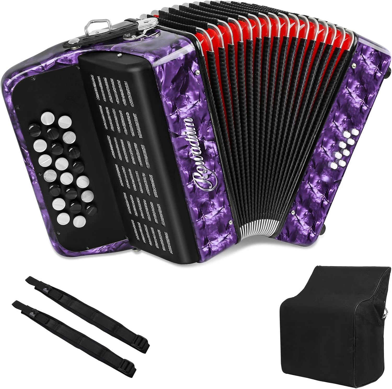 Accordions,22 keys Accordion,8 Bass Student Piano accordions Suitable for beginners and students Lightweight and portable, comes with a backpack and adjustable straps (8 Bass, Purple)