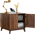 Fluted End Table with Charging Station, Mid Century Modern Nightstand with 2 Doors, Bed Side Table with Storage for Couch, Living Room, Small Spaces, Sofa Side Table for Office, Dorm - Walnut