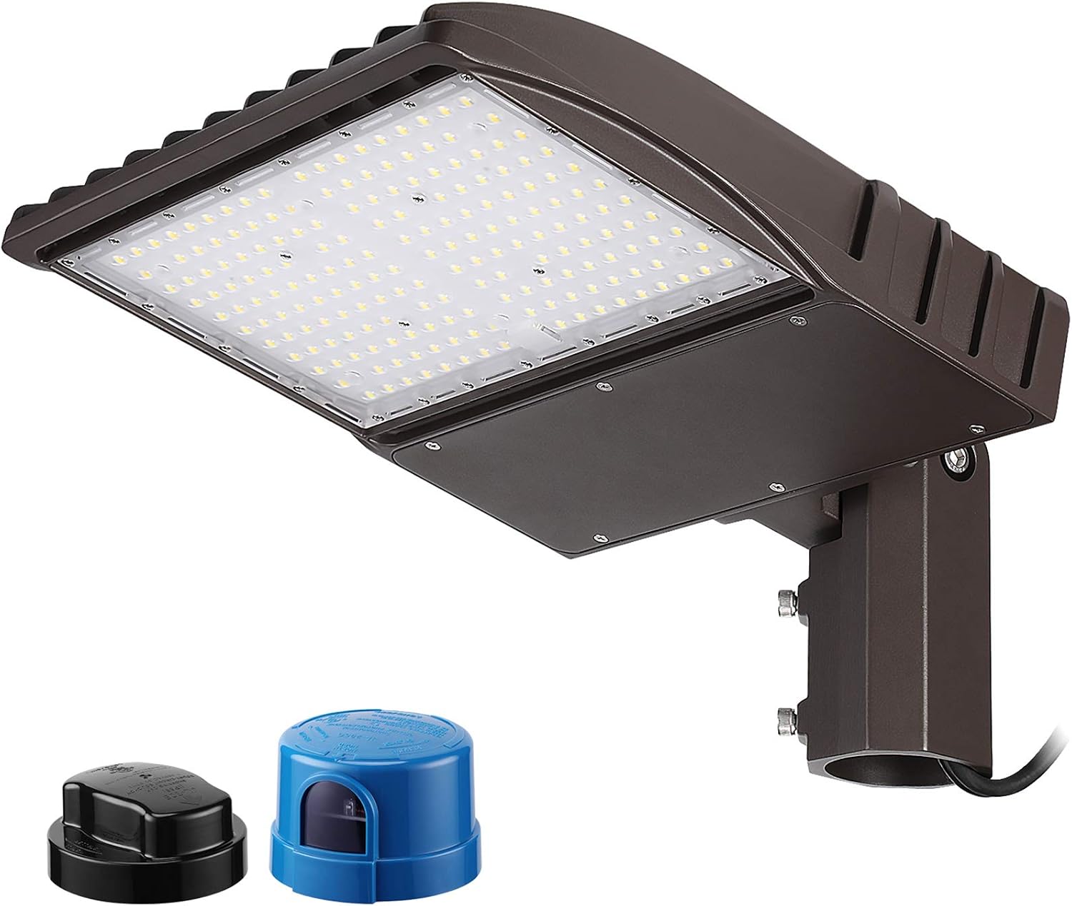 LEONLITE 150W LED Parking Lot Light, Adjustable Arm Mount, 20,250lm UL & DLC Listed, 1-10V Dimmable, Shoebox Pole Light with Photocell, 100-277V, Commercial Street Lighting, IP65, 5000K Daylight