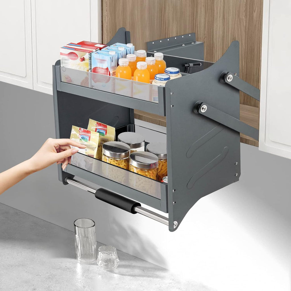 Blind Corner Cabinet Pull Out Right, 15 Inch Blind Corner Cabinet 2 Tiers Organizer Adjustable Design, Hidden Slide Out Shelves for Store Kitchen Utensils (Pull Down)