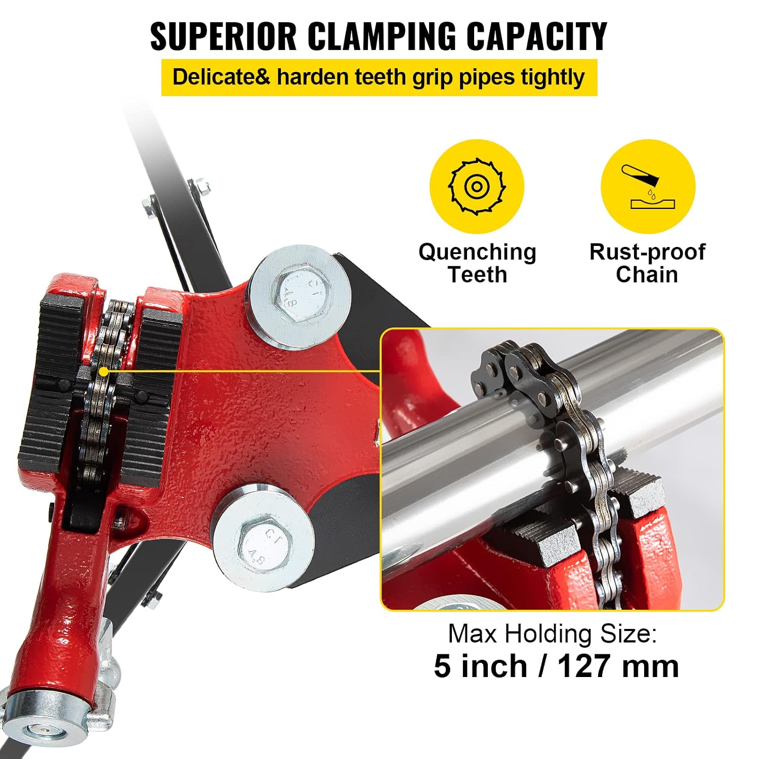 VEVOR Tripod Pipe Chain Vise, 1/8'-5' Pipe Capacity, 36.4' Length Chain Vise Stand with Portable Folding Steel Legs, for Grabbing, Supporting and Bending Pipes in Factory, Workshop and Home