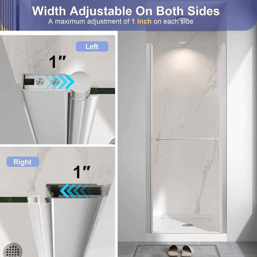 Frameless Pivot Shower Door 30'-32' W x 72' H, Swing Shower Glass Doors with Nano Explosion-Proof Film Tempered Glass 1/4'(6mm) Reversible Installtion, Brushed Nickel Finish
