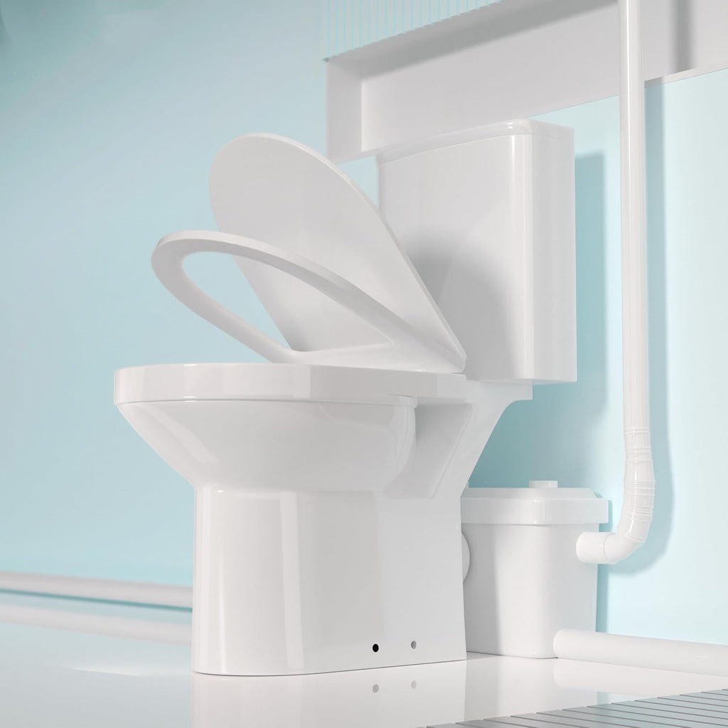 SouNor 750W Macerating Upflush Toilet with Pump System for Basement, 3-Water-inlet Up Flush Macerator [19' Extra Tall], [Dual Flush] for Sink, Toilet, Bathtub, [750 Watt]