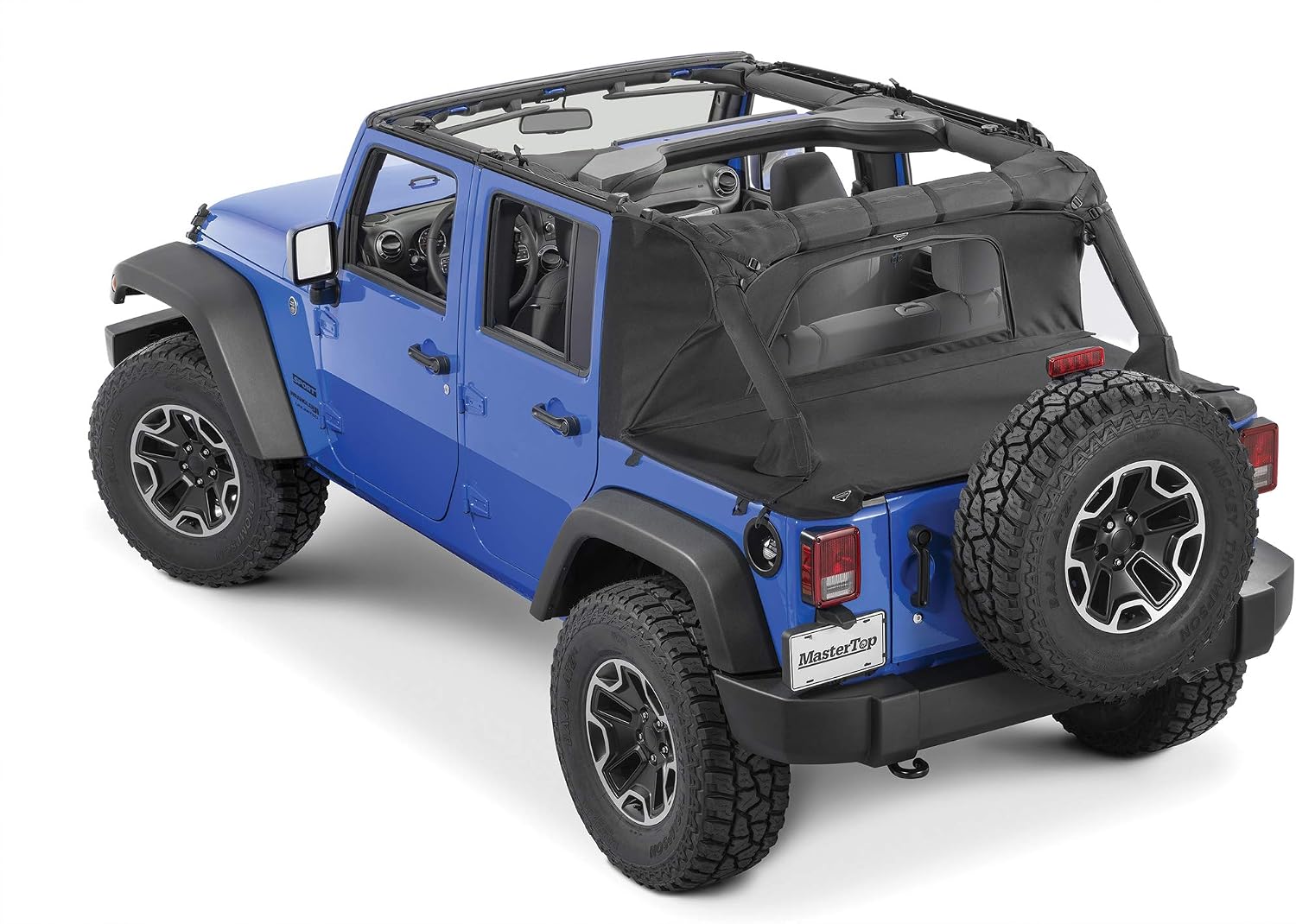 MasterTop 3-Piece Ultimate Summer Soft Top Combo - Bimini Soft Top, Wind Stopper Cab Curtain, and Tonneau Deck Cargo Cover - Fits Jeep Wrangler JK JKU Unlimited 4-Door 2010-2018 - Black MasterTwill
