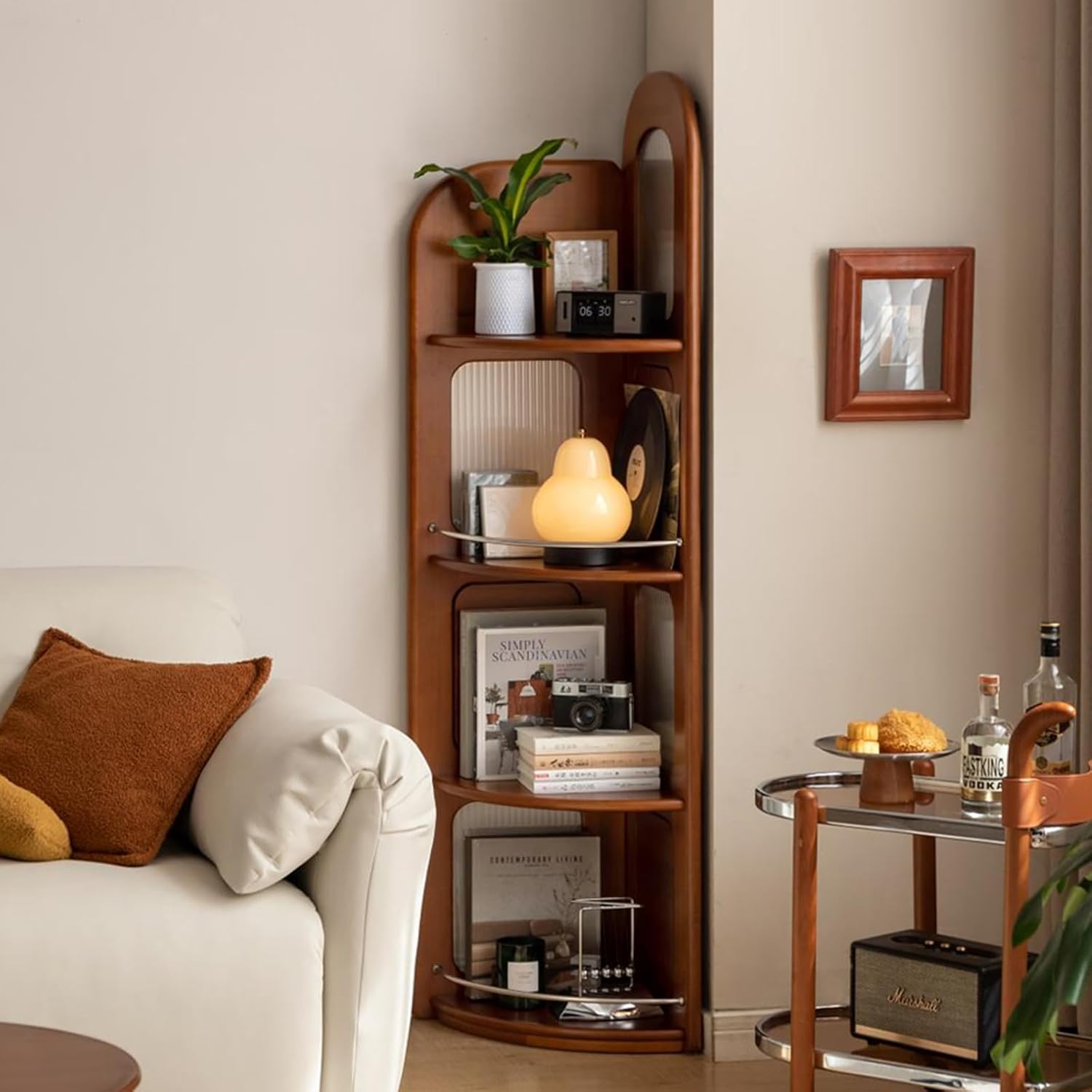 4-Tier 100% Solid Wood Corner Bookshelf, 64' Tall Mid Century Modern Corner Shelf Display, Open Storage Bookcase for Home Offie, Living Room (Poplar Wood)