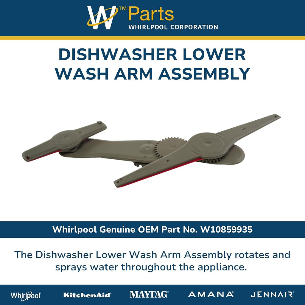 Whirlpool W10859935 Genuine OEM Dishwasher Lower Wash Arm Assembly Replacement Part - Replaces W10380245, W10769129, WPW10380245, and W10783132